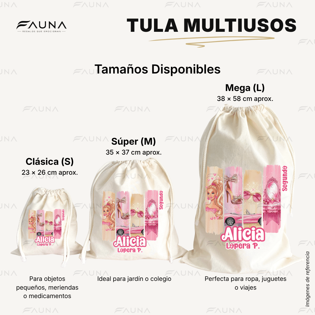 Muñeca Glam 🩷 - Tula personalizada para niña – multiusos con nombre