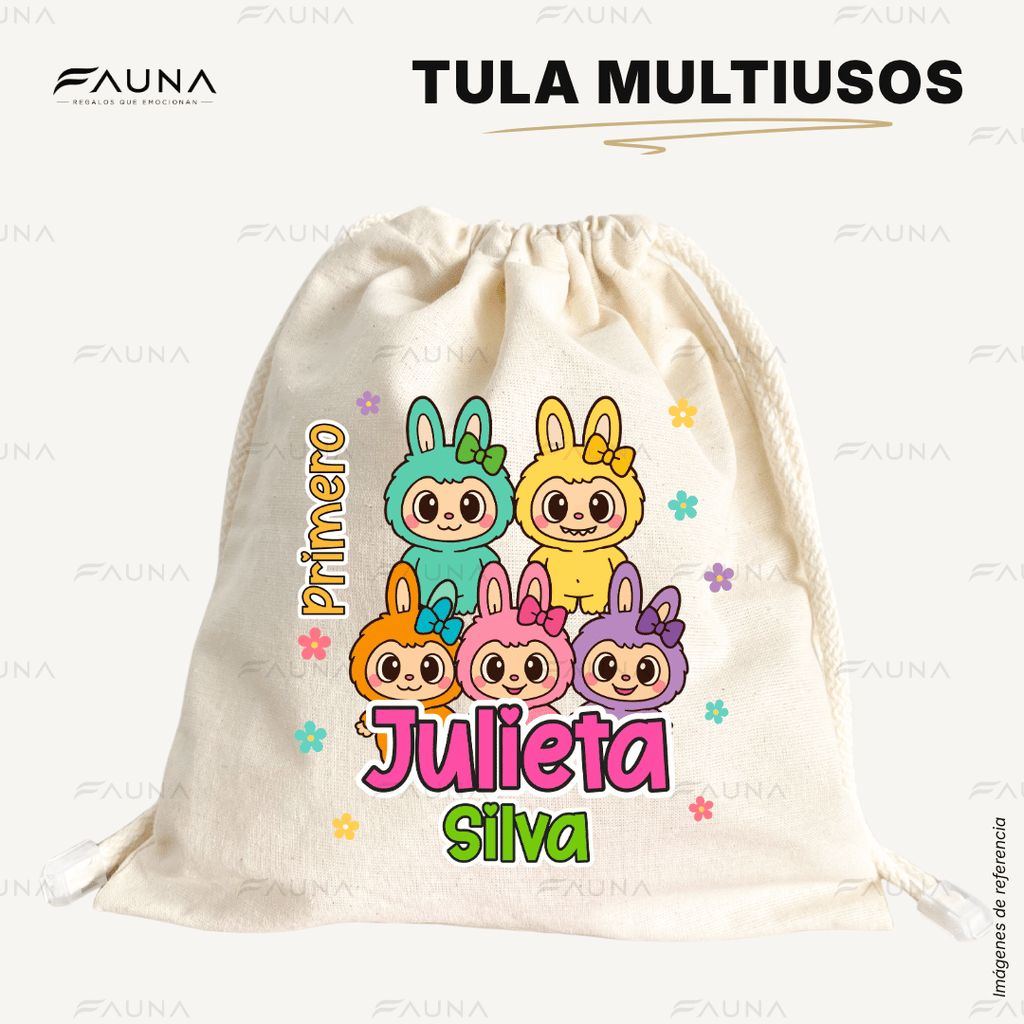 Muñeca Kawaii Colorida 🌈 - Tula personalizada para niña – multiusos con nombre