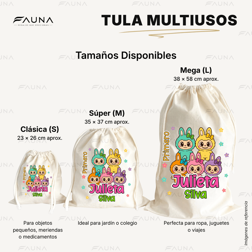 Muñeca Kawaii Colorida 🌈 - Tula personalizada para niña – multiusos con nombre