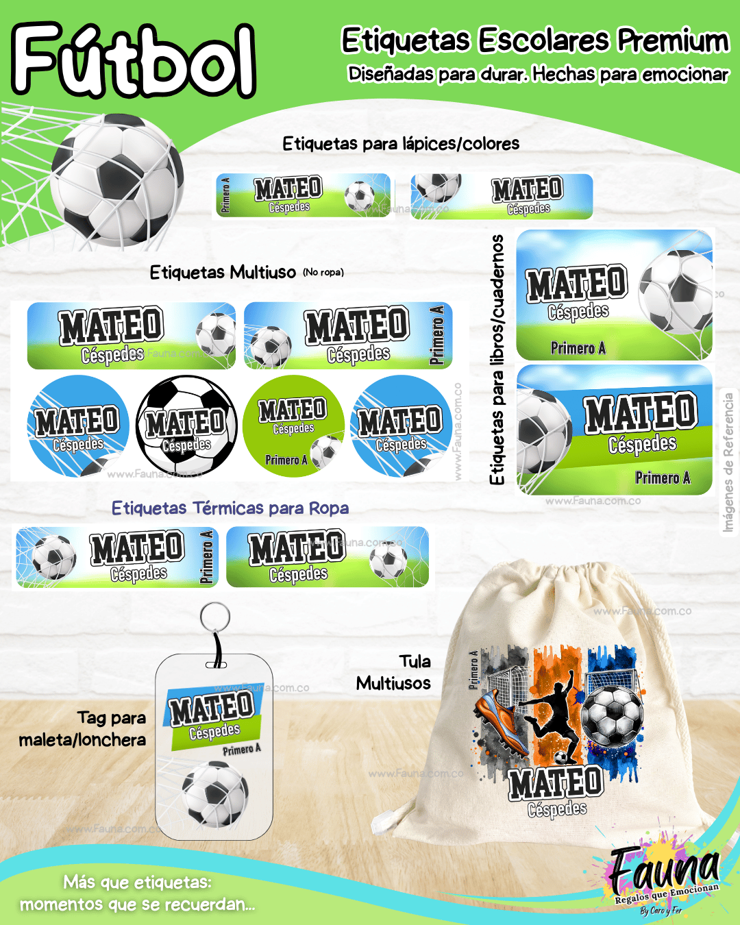 Fútbol Niño ⚽ - Etiquetas Escolares Premium Personalizadas