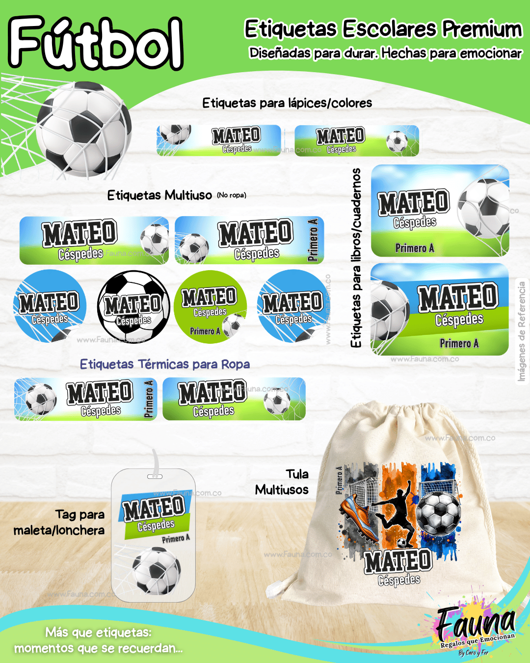 Fútbol Niño ⚽ - Etiquetas Escolares Premium Personalizadas