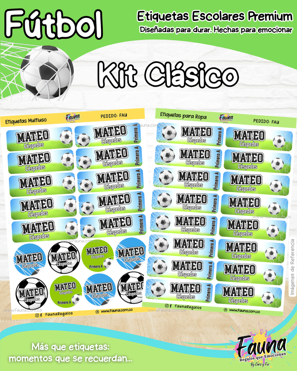 Fútbol Niño ⚽ - Etiquetas Escolares Premium Personalizadas