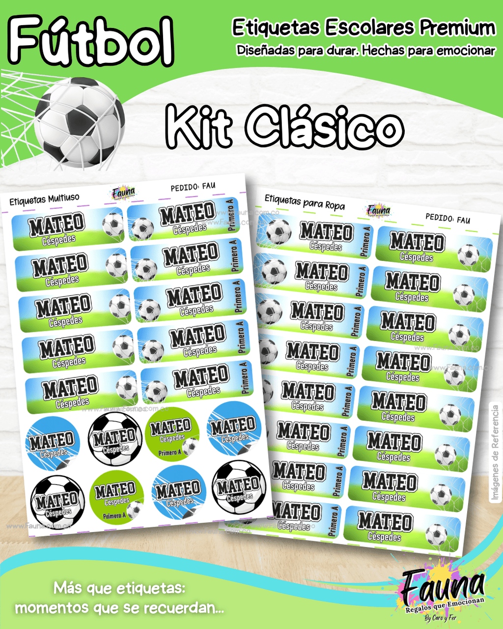Fútbol Niño ⚽ - Etiquetas Escolares Premium Personalizadas