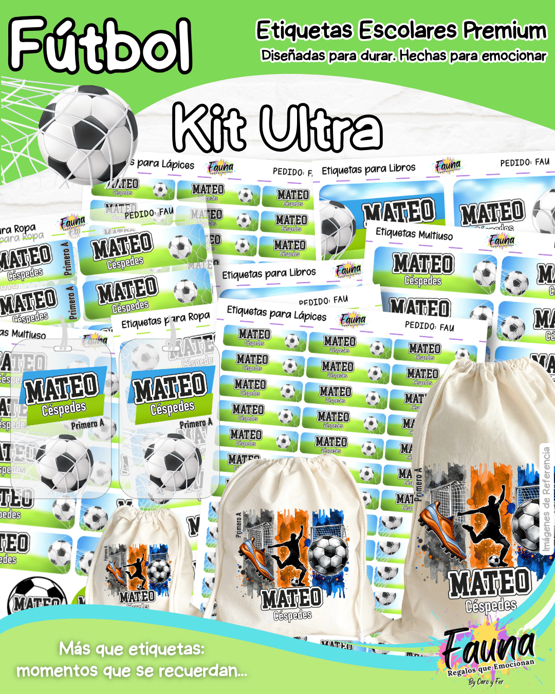 Fútbol Niño ⚽ - Etiquetas Escolares Premium Personalizadas