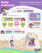 Gatita Aventurera 🏡 - Etiquetas Escolares Premium Personalizadas