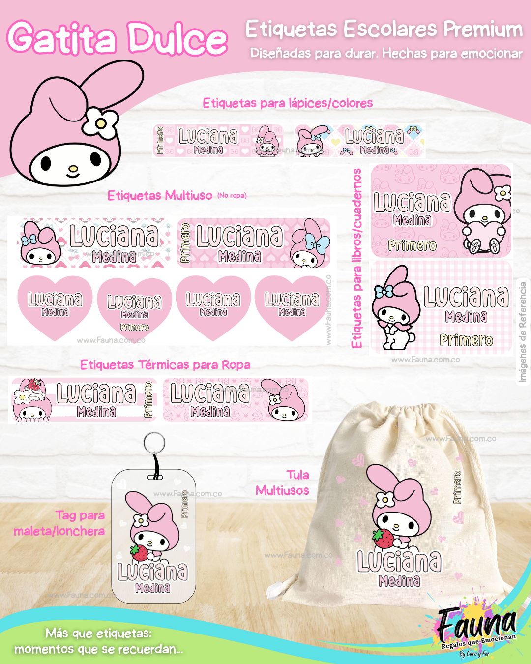 Gatita Dulce 🌸 - Etiquetas Escolares Premium Personalizadas