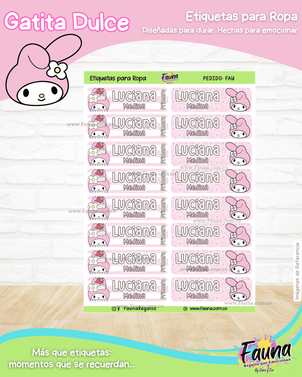 Gatita Dulce 🌸 - Etiquetas Escolares Premium Personalizadas