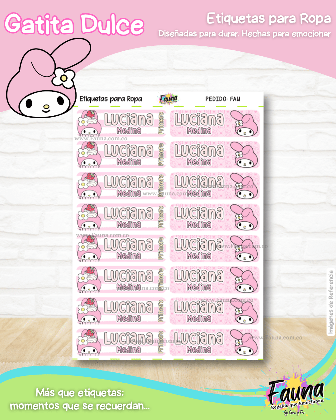 Gatita Dulce 🌸 - Etiquetas Escolares Premium Personalizadas