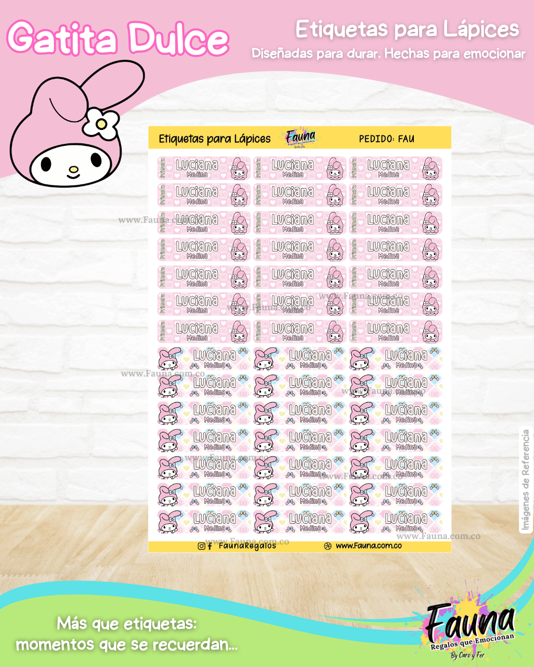 Gatita Dulce 🌸 - Etiquetas Escolares Premium Personalizadas