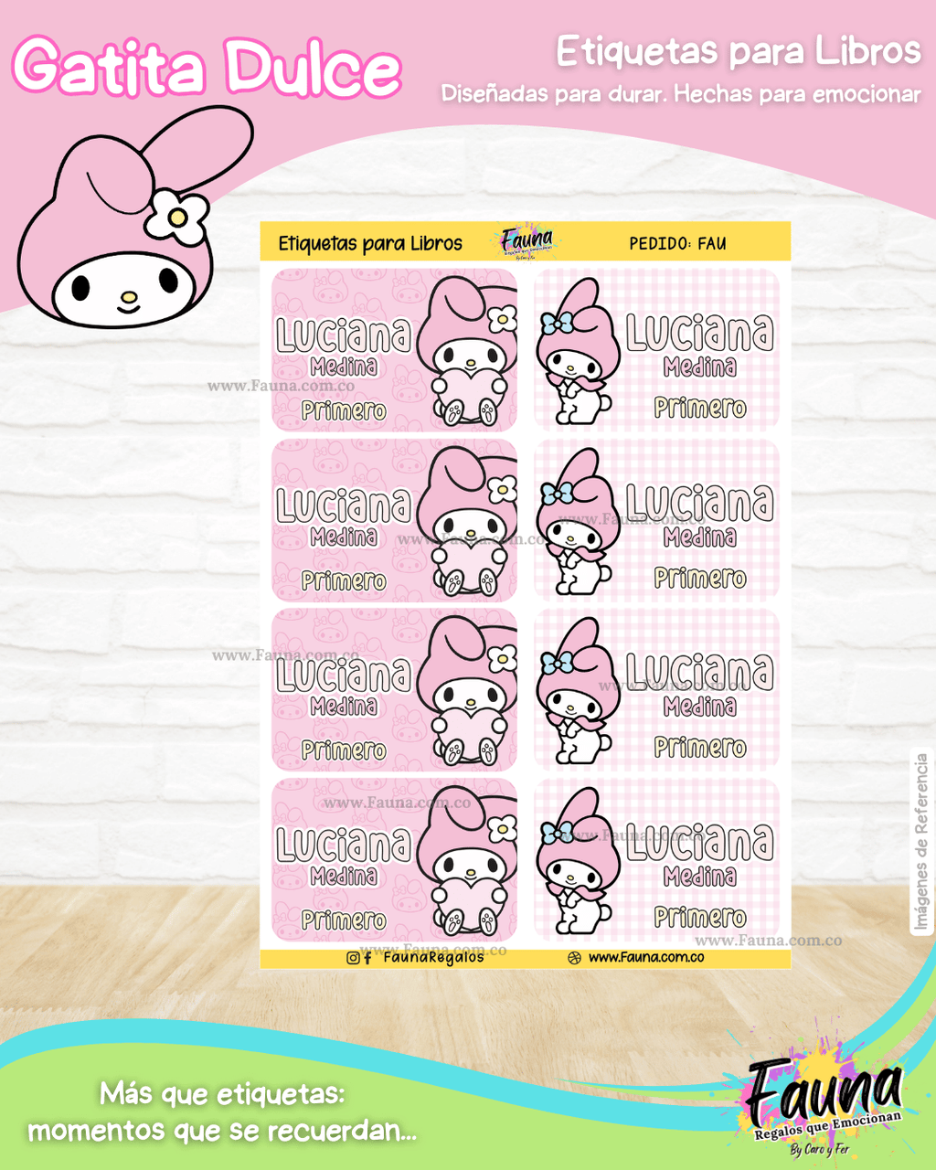Gatita Dulce 🌸 - Etiquetas Escolares Premium Personalizadas