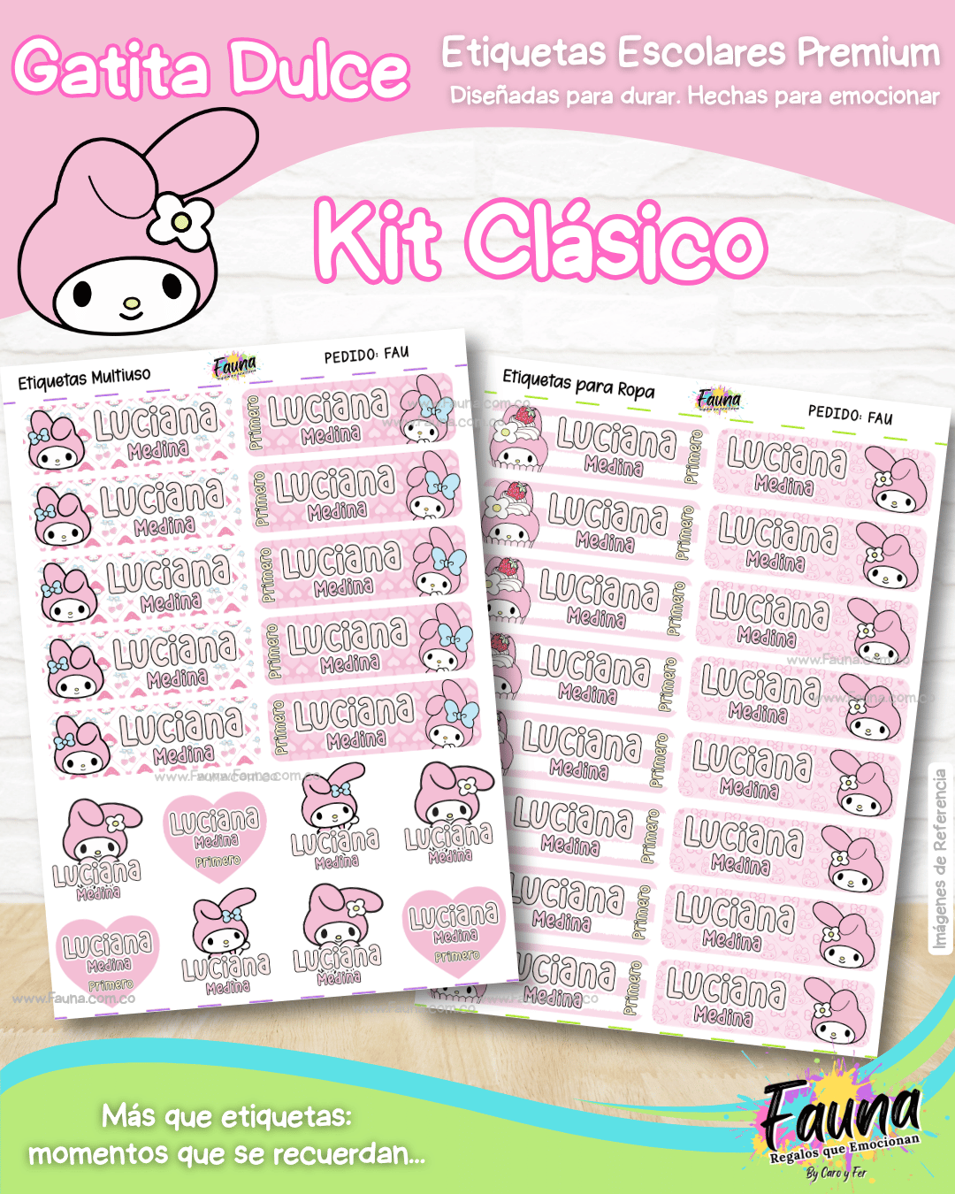 Gatita Dulce 🌸 - Etiquetas Escolares Premium Personalizadas