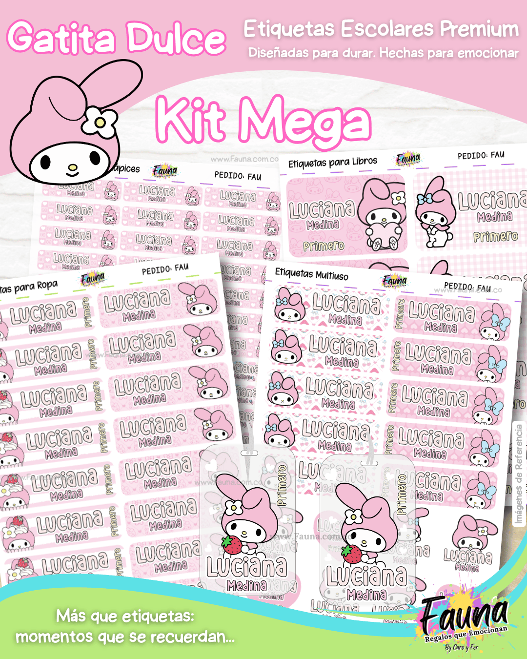 Gatita Dulce 🌸 - Etiquetas Escolares Premium Personalizadas