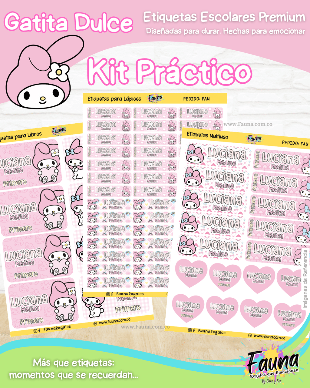 Gatita Dulce 🌸 - Etiquetas Escolares Premium Personalizadas