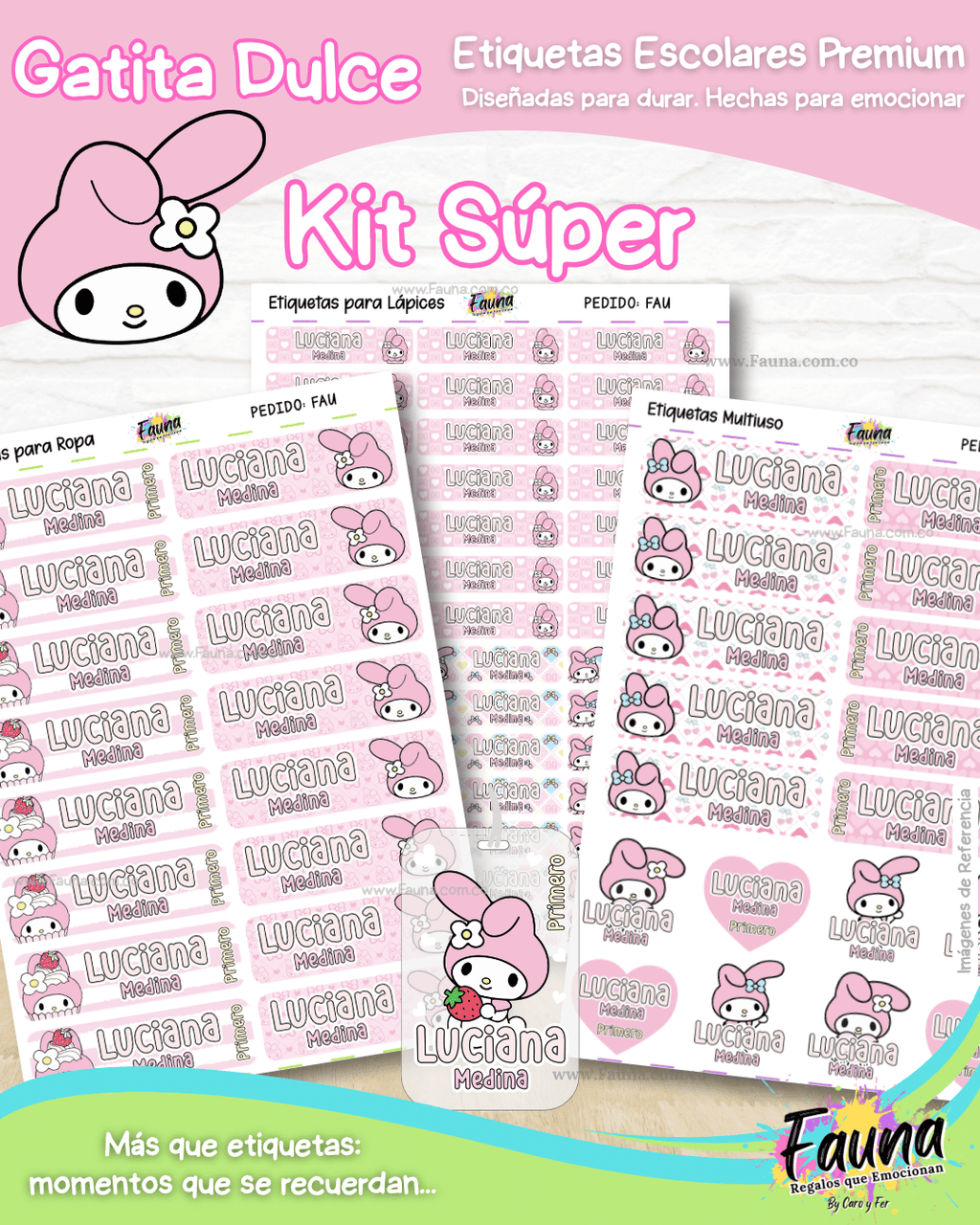Gatita Dulce 🌸 - Etiquetas Escolares Premium Personalizadas