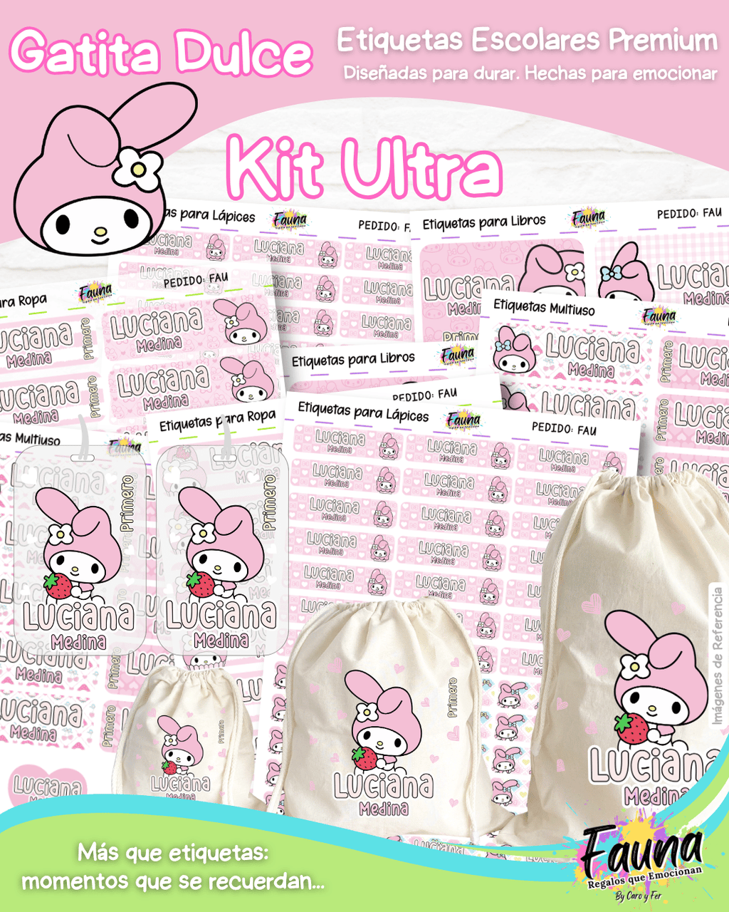 Gatita Dulce 🌸 - Etiquetas Escolares Premium Personalizadas