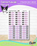 Gatita Kawaii Oscura 💜 - Etiquetas Escolares Premium Personalizadas