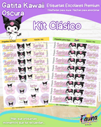 Gatita Kawaii Oscura 💜 - Etiquetas Escolares Premium Personalizadas
