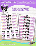 Gatita Kawaii Oscura 💜 - Etiquetas Escolares Premium Personalizadas