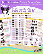 Gatita Kawaii Oscura 💜 - Etiquetas Escolares Premium Personalizadas