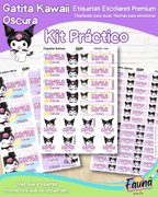 Gatita Kawaii Oscura 💜 - Etiquetas Escolares Premium Personalizadas