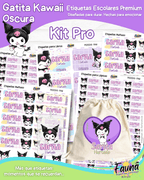 Gatita Kawaii Oscura 💜 - Etiquetas Escolares Premium Personalizadas