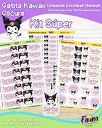 Gatita Kawaii Oscura 💜 - Etiquetas Escolares Premium Personalizadas