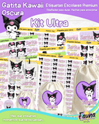 Gatita Kawaii Oscura 💜 - Etiquetas Escolares Premium Personalizadas