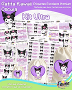 Gatita Kawaii Oscura 💜 - Etiquetas Escolares Premium Personalizadas
