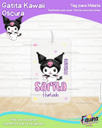 Gatita Kawaii Oscura 💜 - Etiquetas Escolares Premium Personalizadas