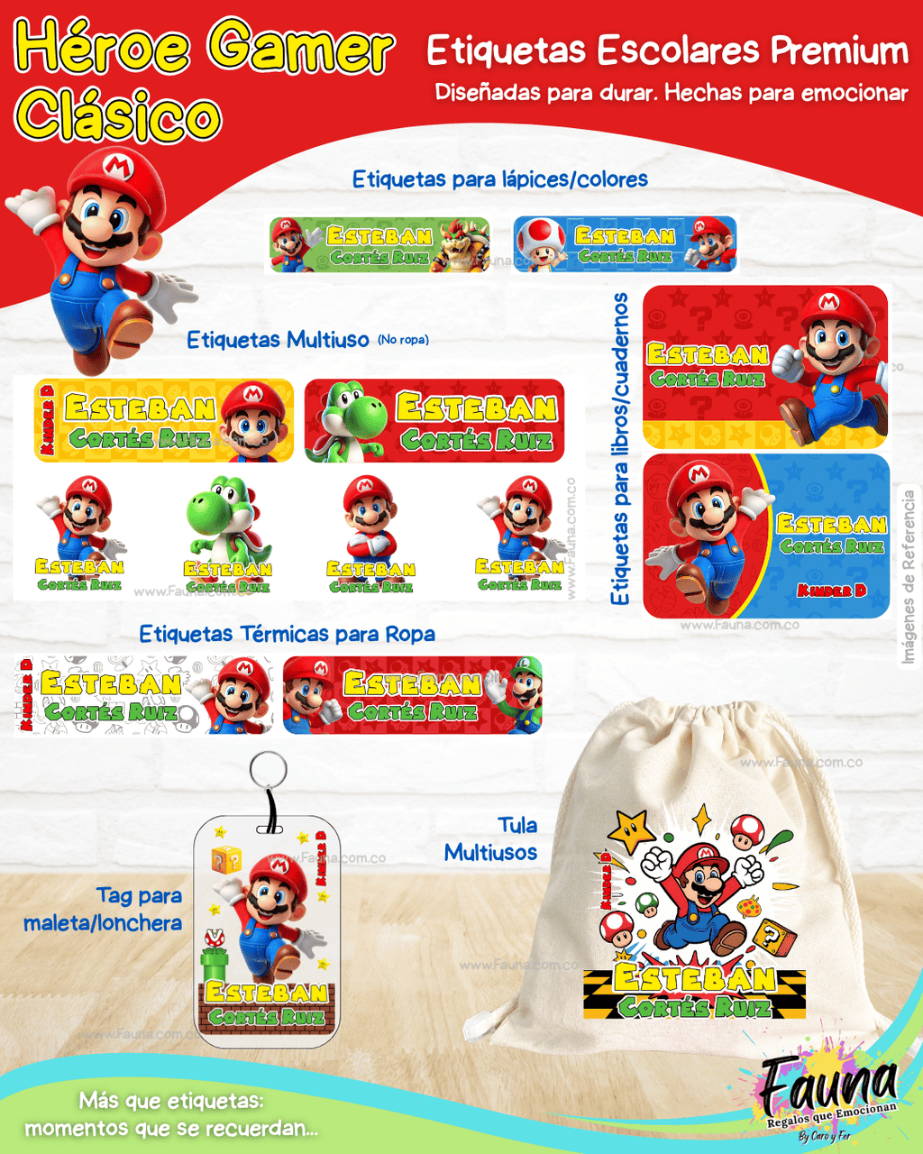 Héroe Gamer Clásico 🍄 - Etiquetas Escolares Premium Personalizadas
