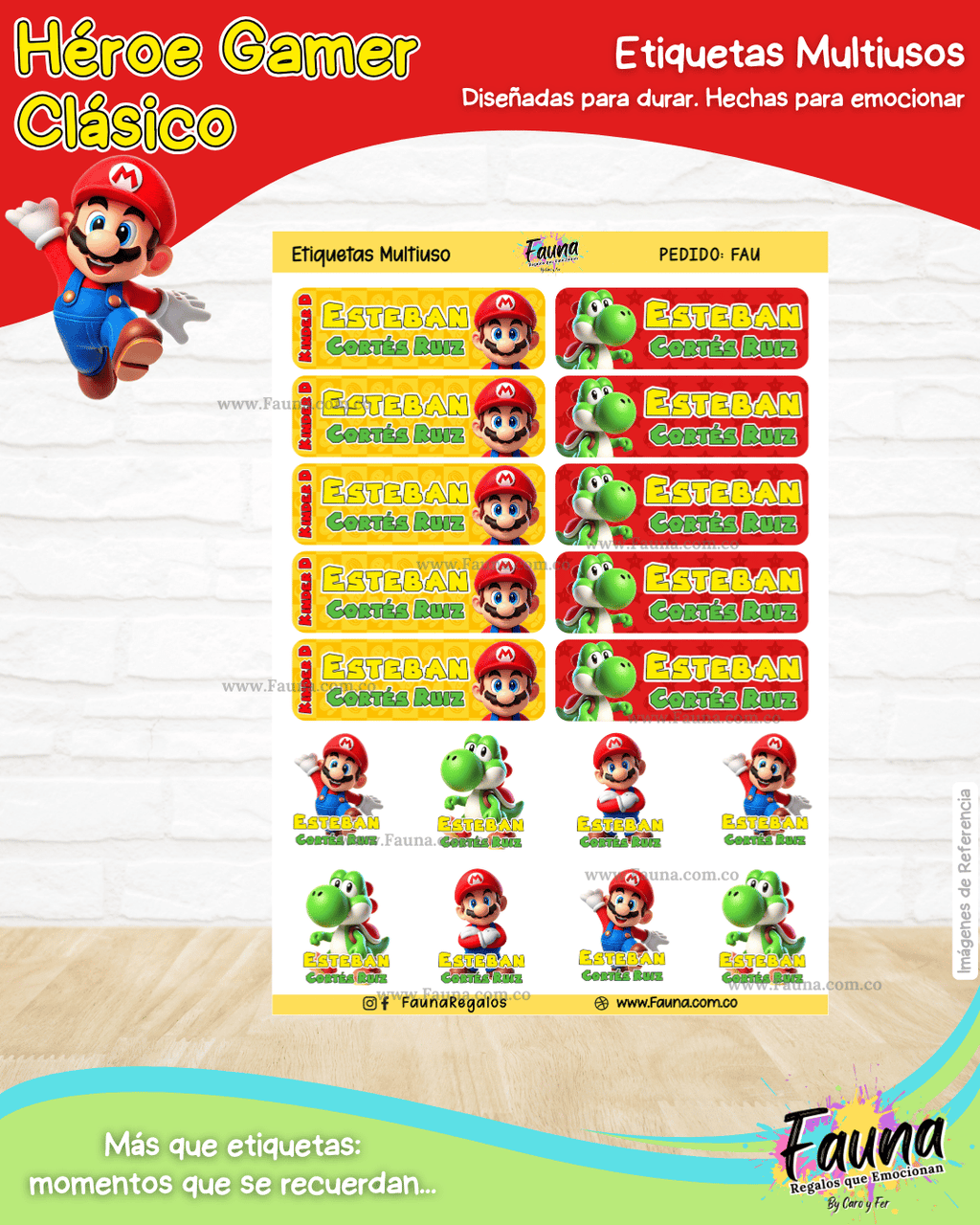 Héroe Gamer Clásico 🍄 - Etiquetas Escolares Premium Personalizadas