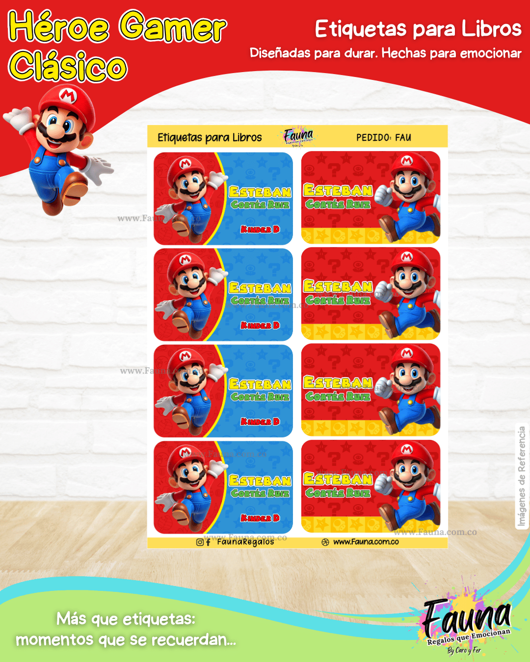 Héroe Gamer Clásico 🍄 - Etiquetas Escolares Premium Personalizadas