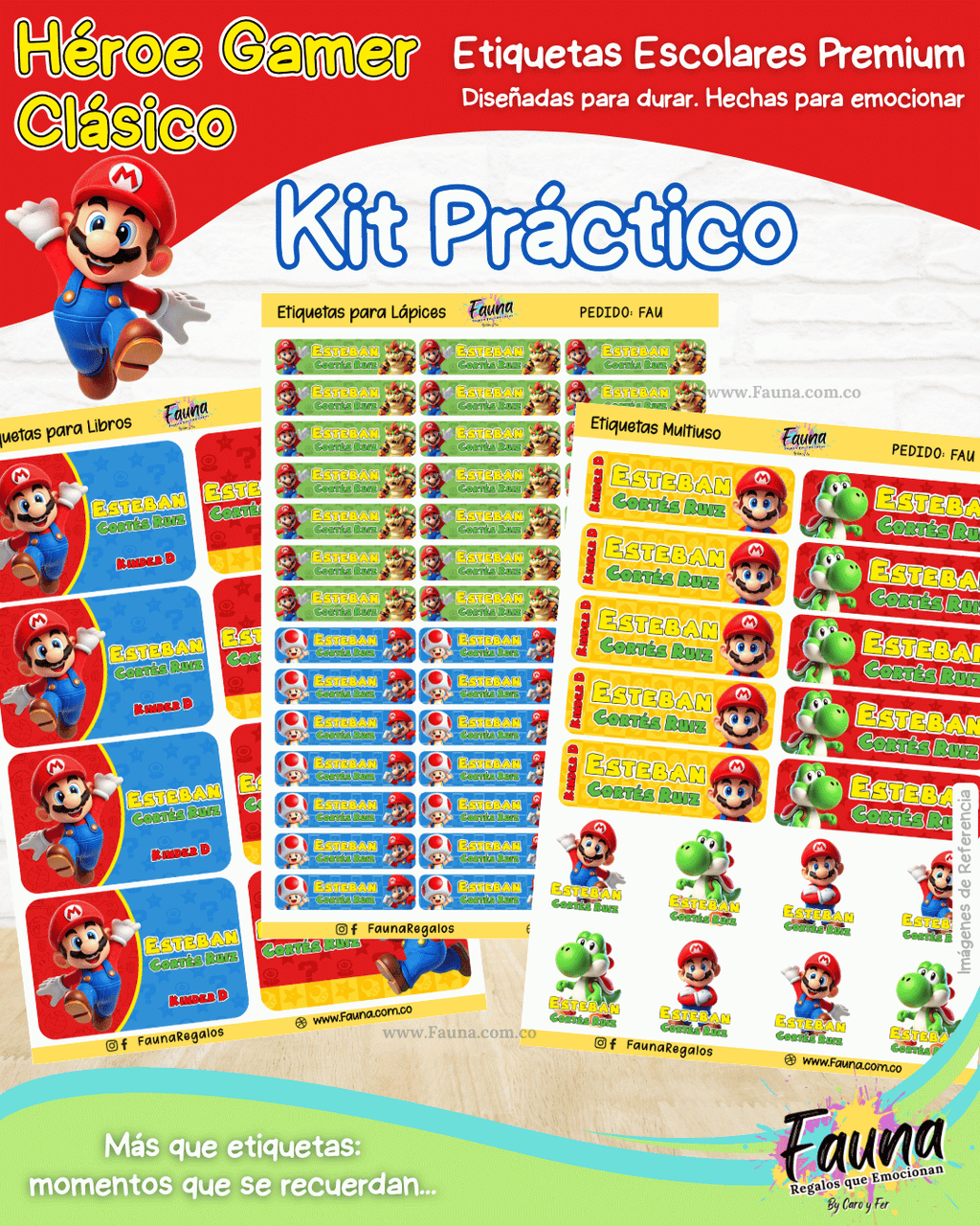 Héroe Gamer Clásico 🍄 - Etiquetas Escolares Premium Personalizadas