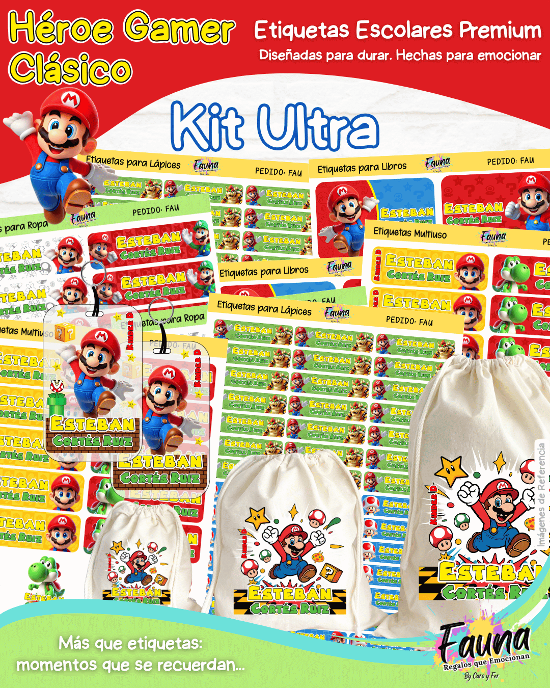 Héroe Gamer Clásico 🍄 - Etiquetas Escolares Premium Personalizadas