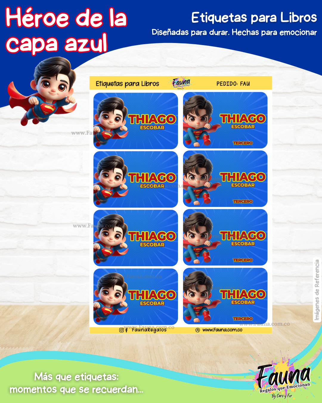 Héroe de la Capa Azul 🛡️ - Etiquetas Escolares Premium Personalizadas