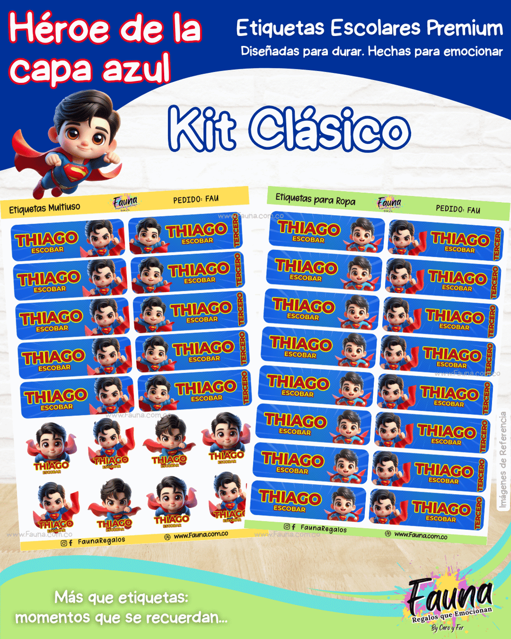 Héroe de la Capa Azul 🛡️ - Etiquetas Escolares Premium Personalizadas