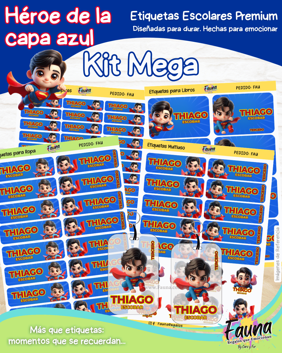 Héroe de la Capa Azul 🛡️ - Etiquetas Escolares Premium Personalizadas