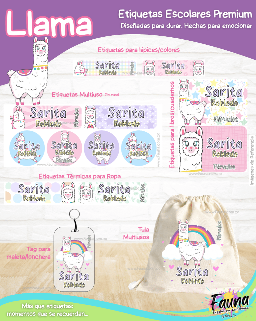 Llama 🦙 - Etiquetas Escolares Premium Personalizadas