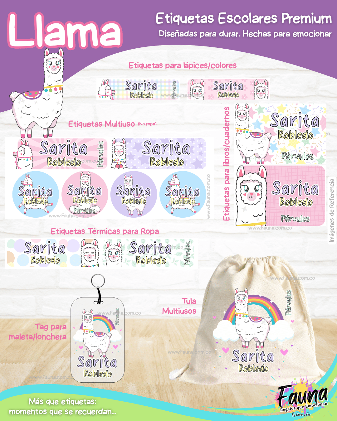 Llama 🦙 - Etiquetas Escolares Premium Personalizadas
