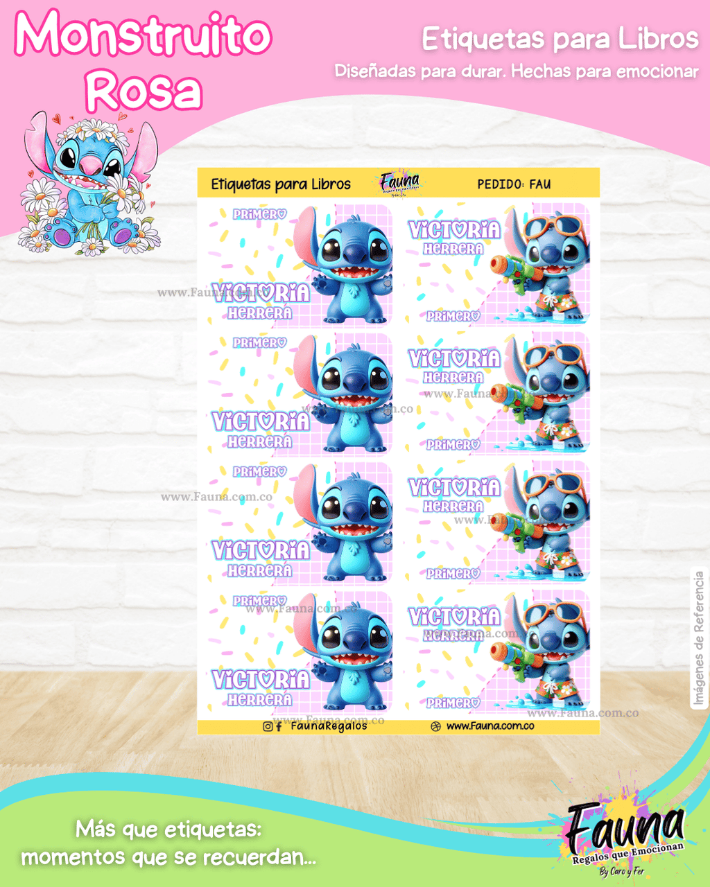 Monstruito Rosa 💖 - Etiquetas Escolares Premium Personalizadas