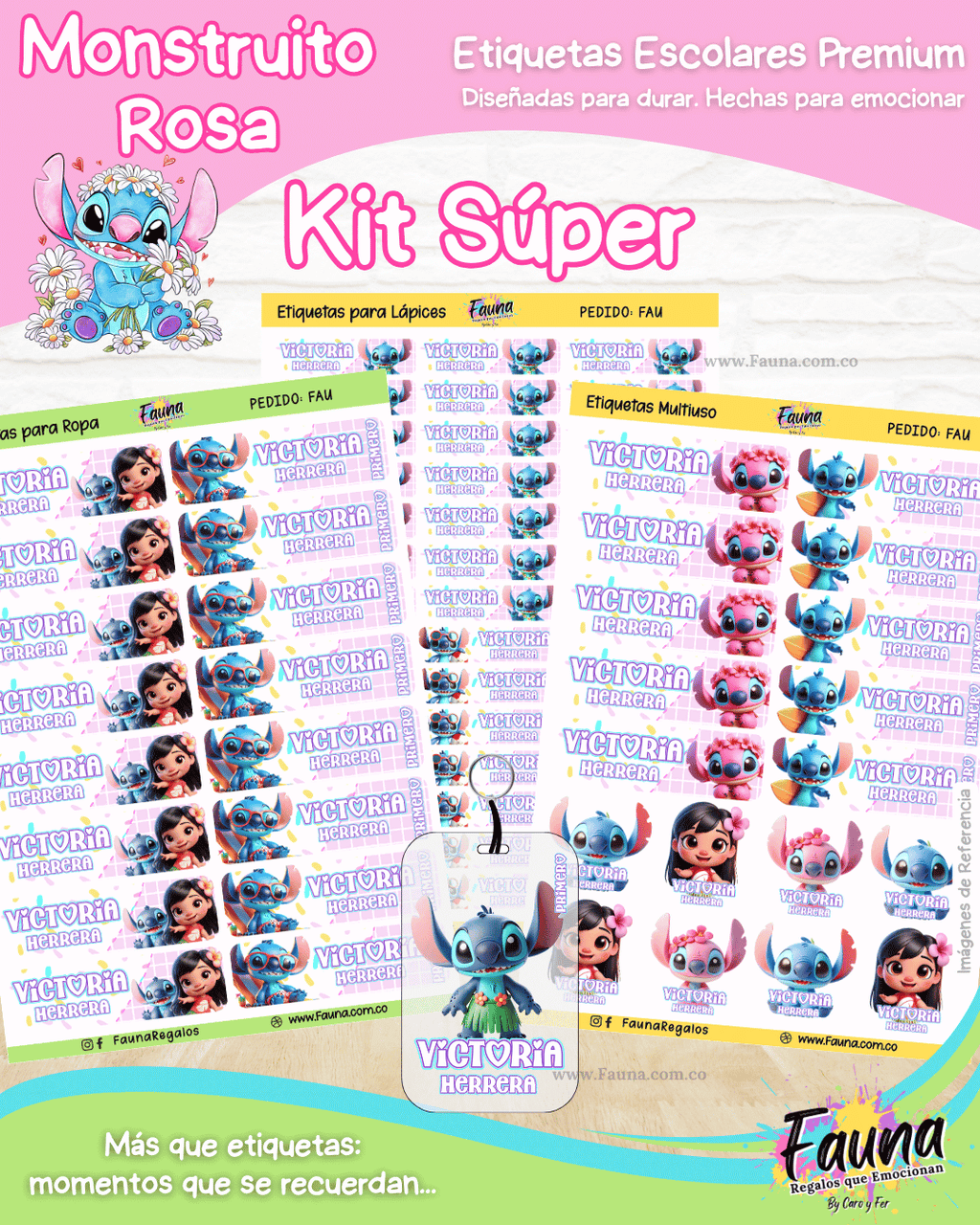 Monstruito Rosa 💖 - Etiquetas Escolares Premium Personalizadas