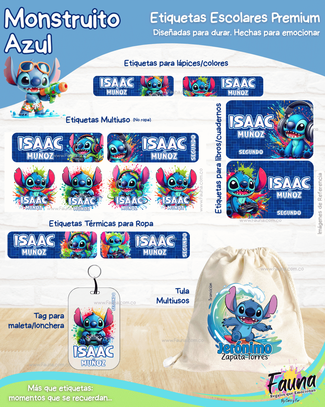 Monstruito Azul 💙 - Etiquetas Escolares Premium Personalizadas