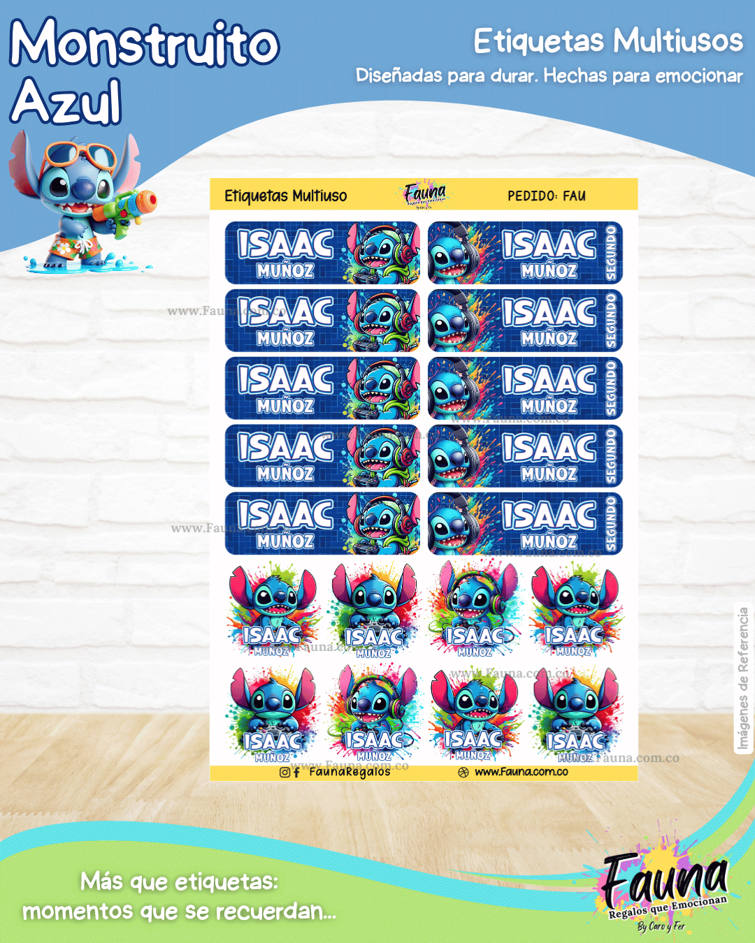 Monstruito Azul 💙 - Etiquetas Escolares Premium Personalizadas