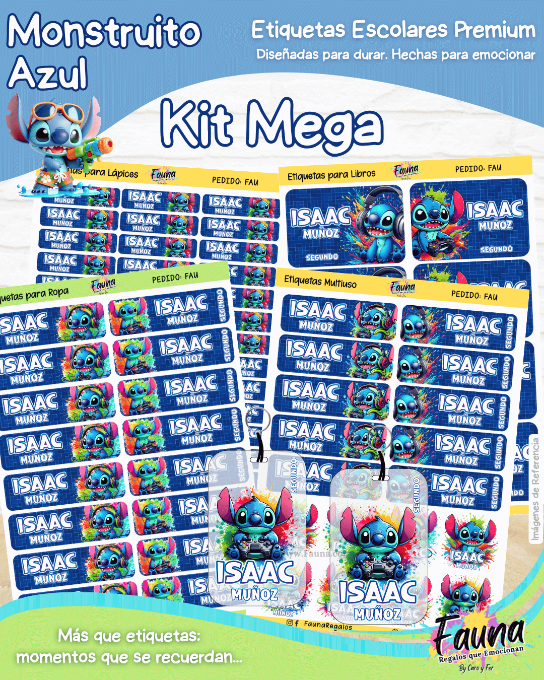 Monstruito Azul 💙 - Etiquetas Escolares Premium Personalizadas