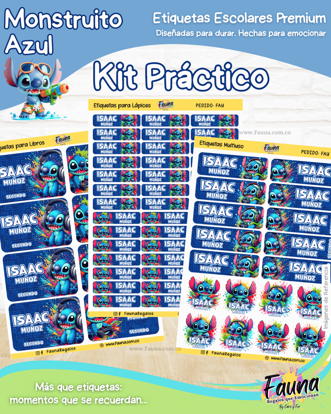Monstruito Azul 💙 - Etiquetas Escolares Premium Personalizadas