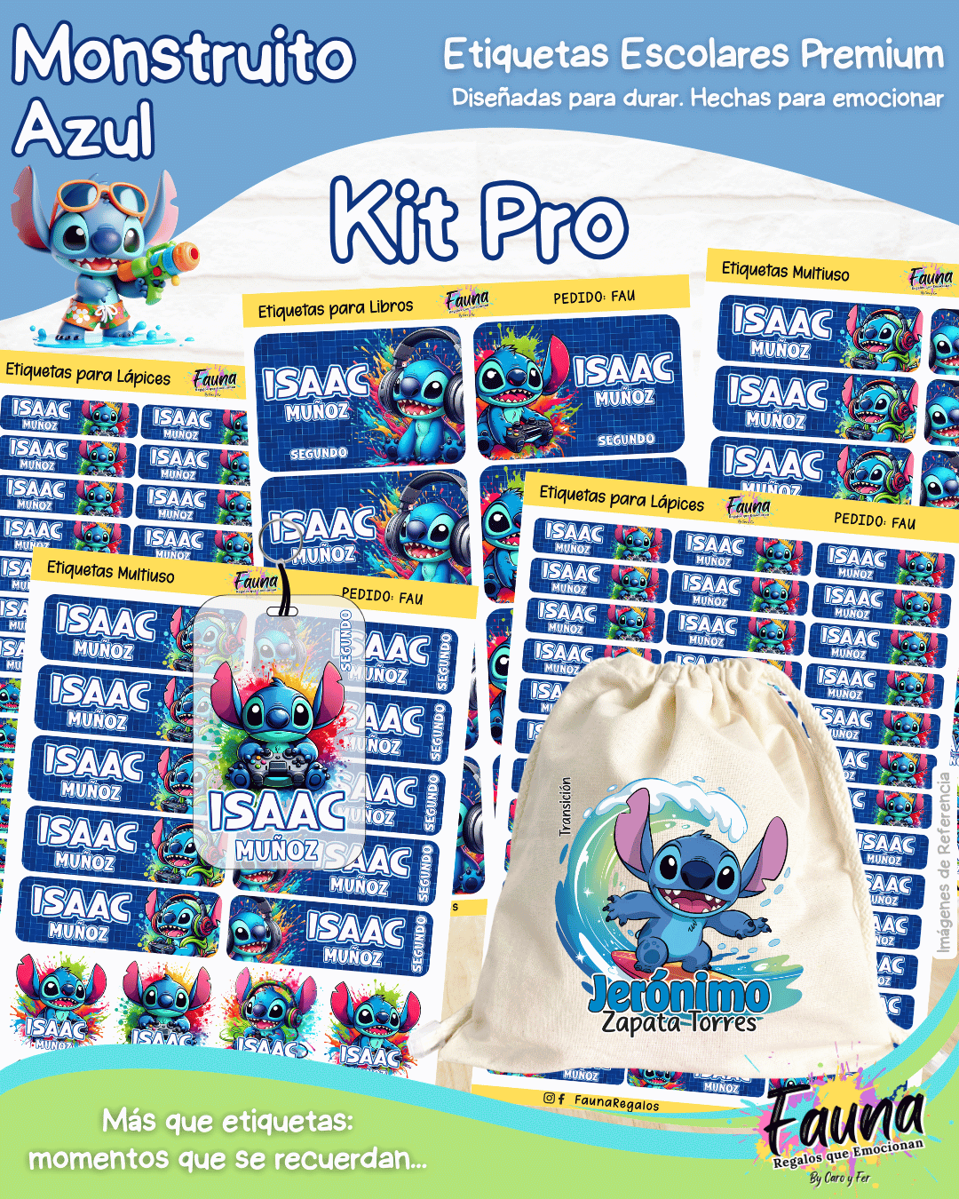 Monstruito Azul 💙 - Etiquetas Escolares Premium Personalizadas