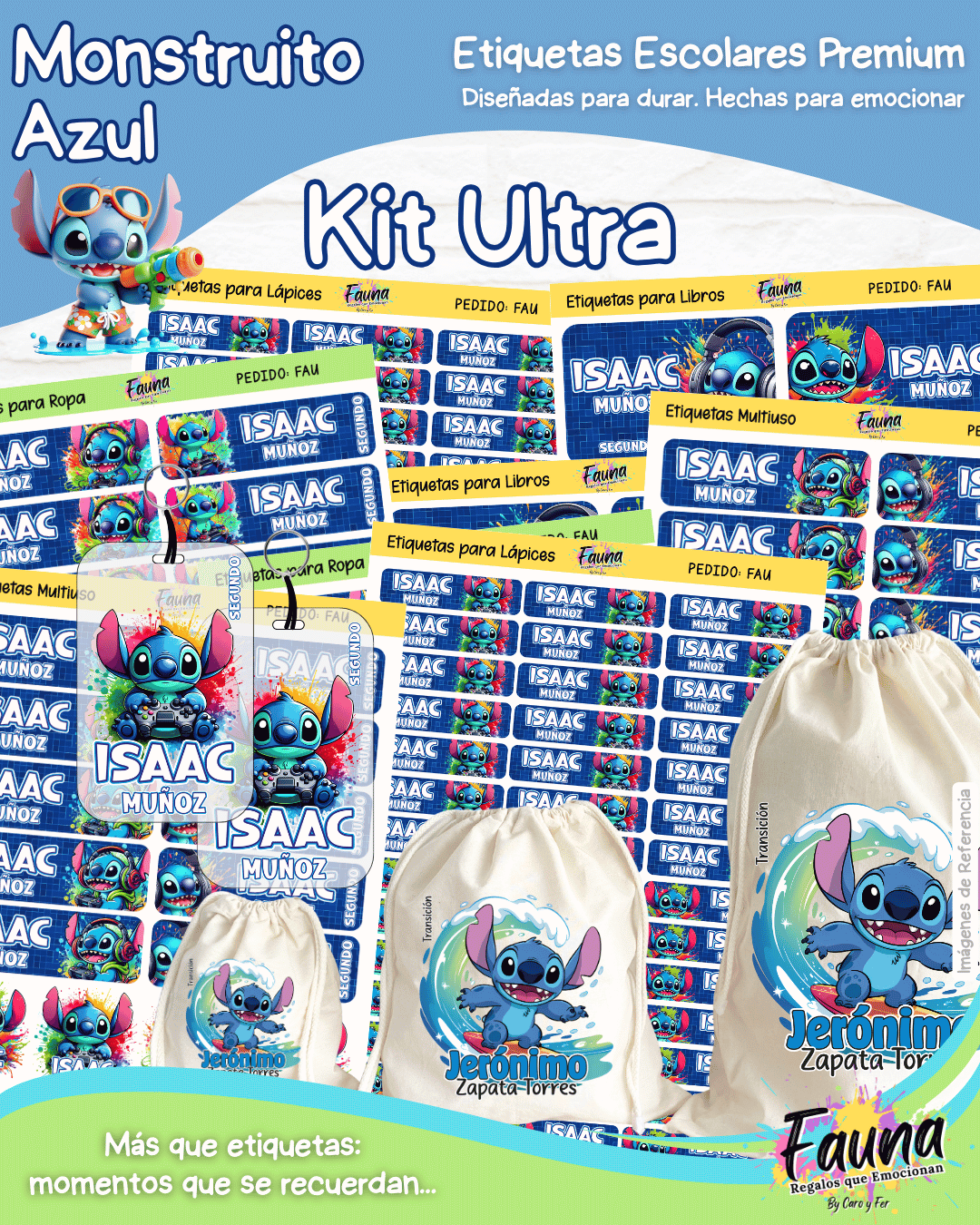 Monstruito Azul 💙 - Etiquetas Escolares Premium Personalizadas
