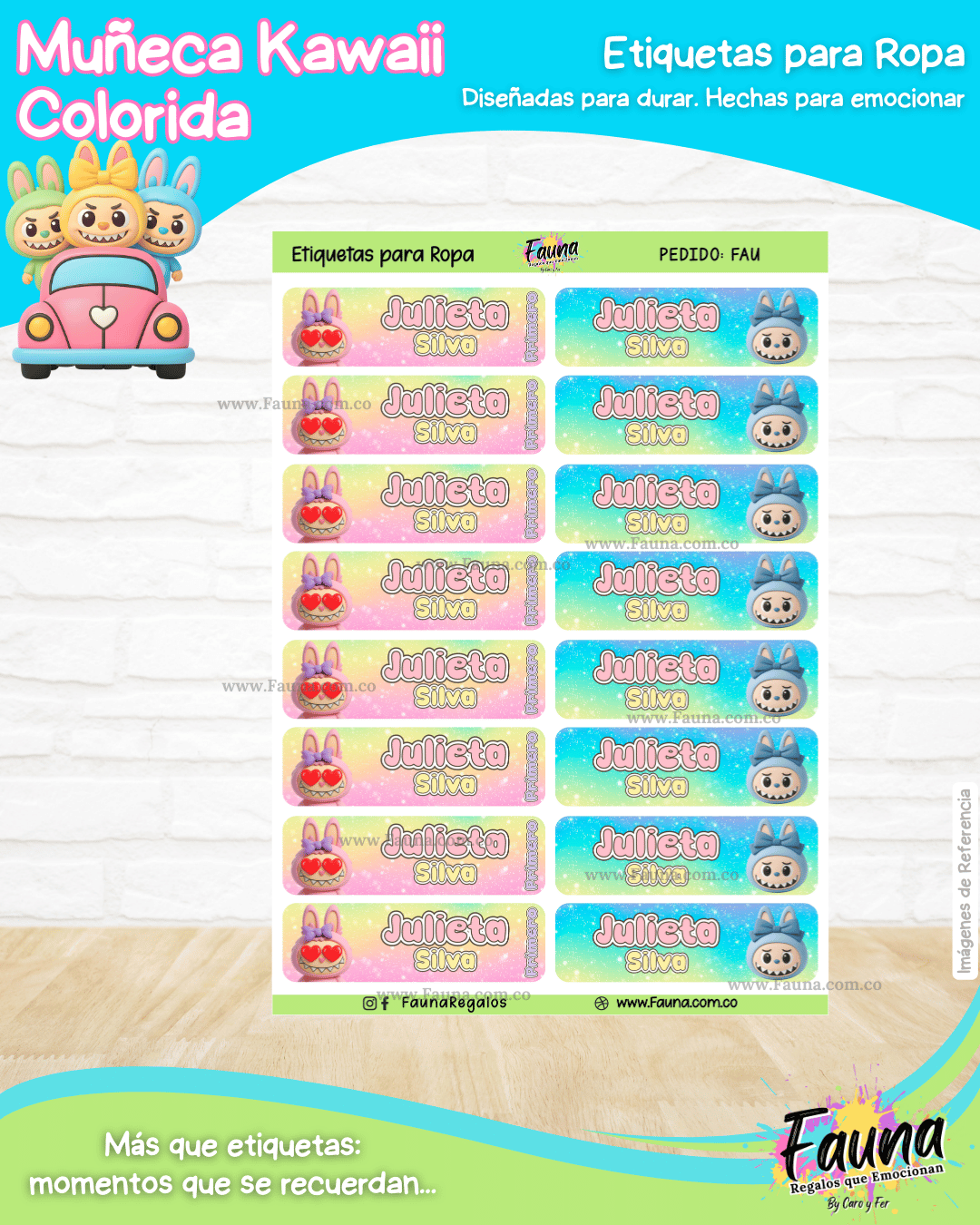 Muñeca Kawaii Colorida 🌈 - Etiquetas Escolares Premium Personalizadas