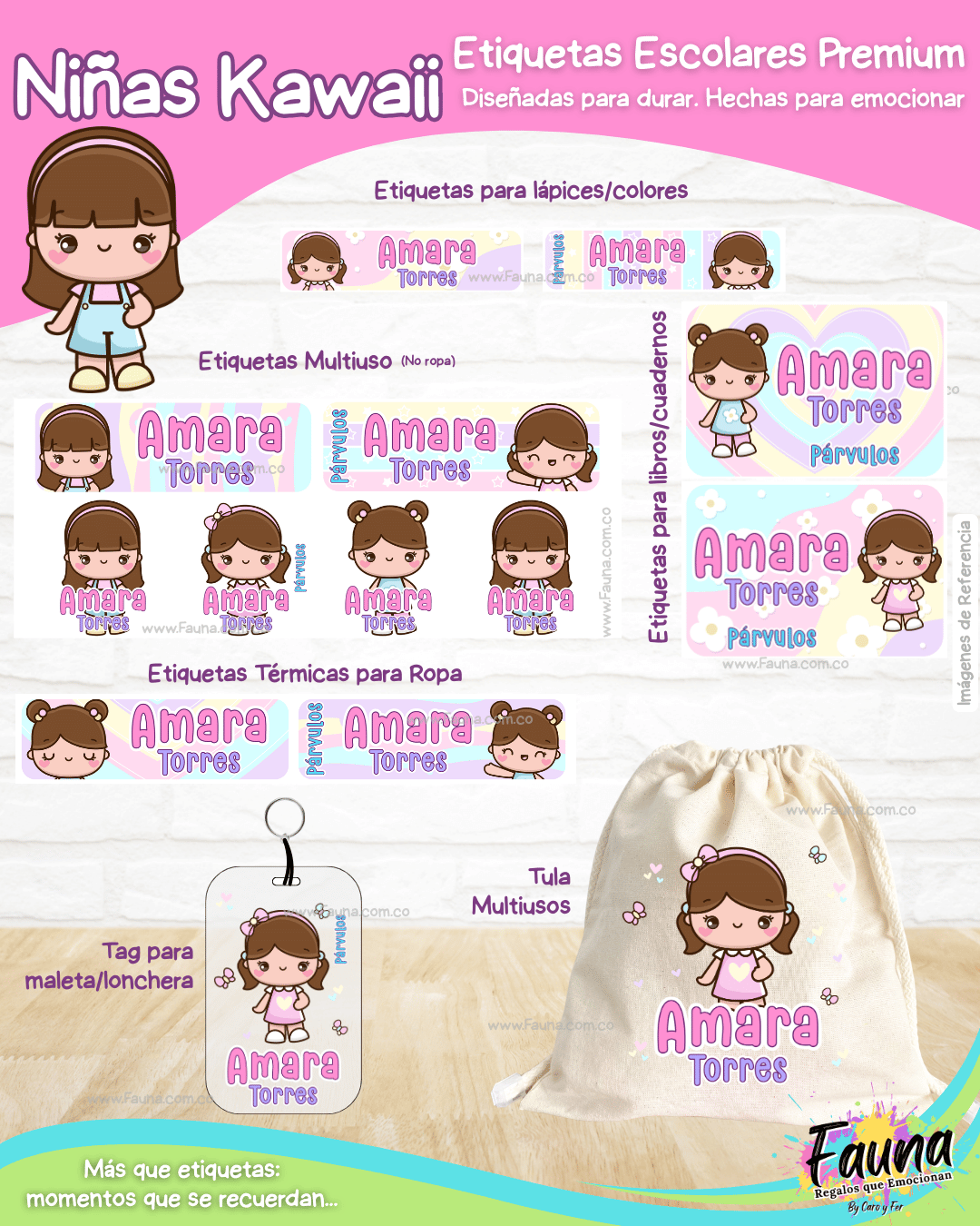 Niñas Kawaii 🌸 - Etiquetas Escolares Premium Personalizadas