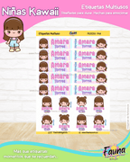 Niñas Kawaii 🌸 - Etiquetas Escolares Premium Personalizadas